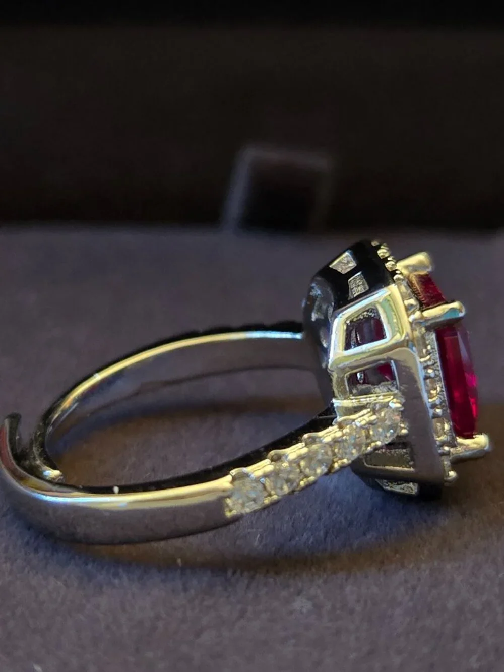 2 CT Red Ruby-Style Statement Ring – Size 7 – White Gold Plated